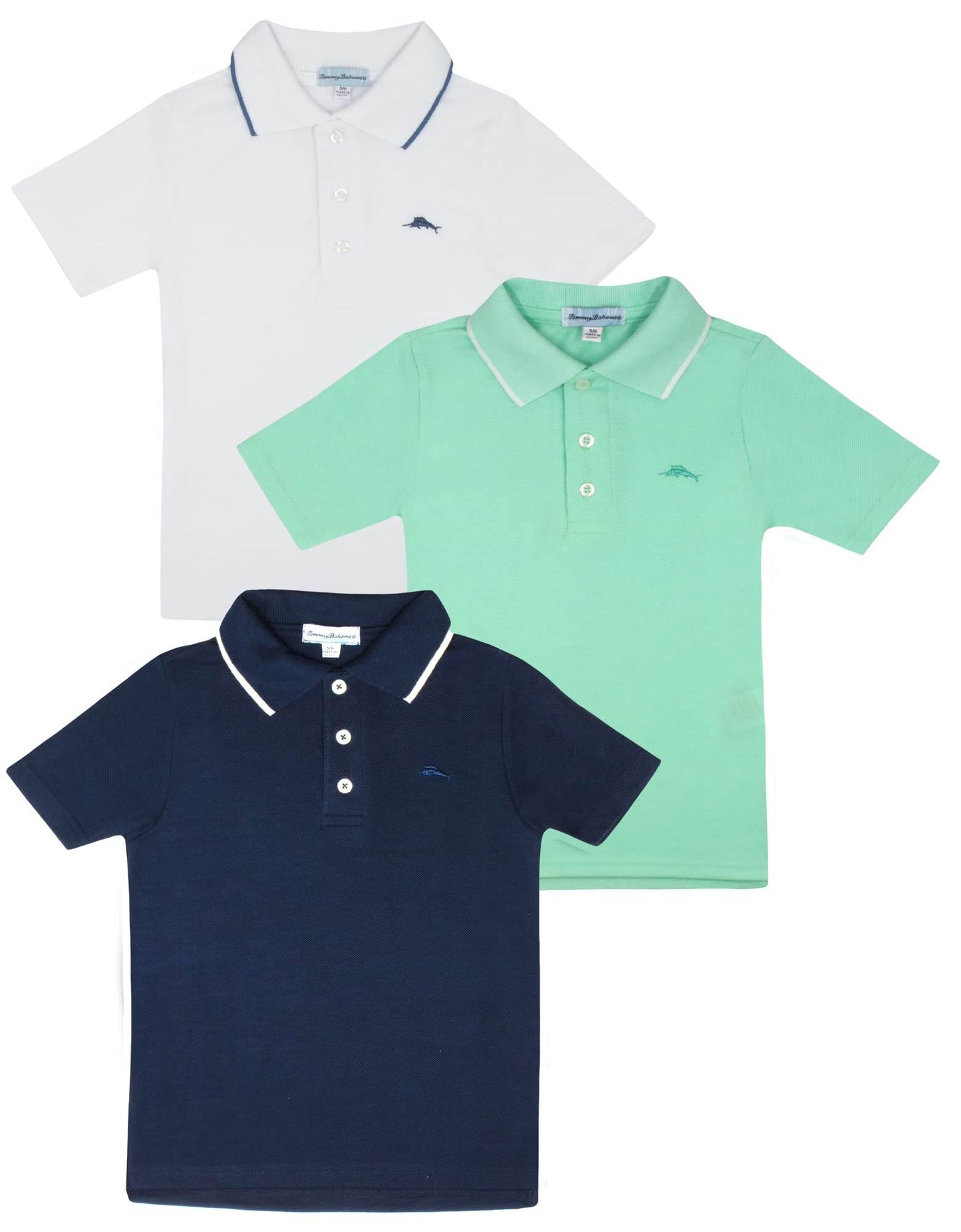 Tommy Bahama Boys Polo Shirt - Back to School 3-Pack Outfit with Short Sleeve Collared Design, Front Button Closure & Embroidered Logo - BON's