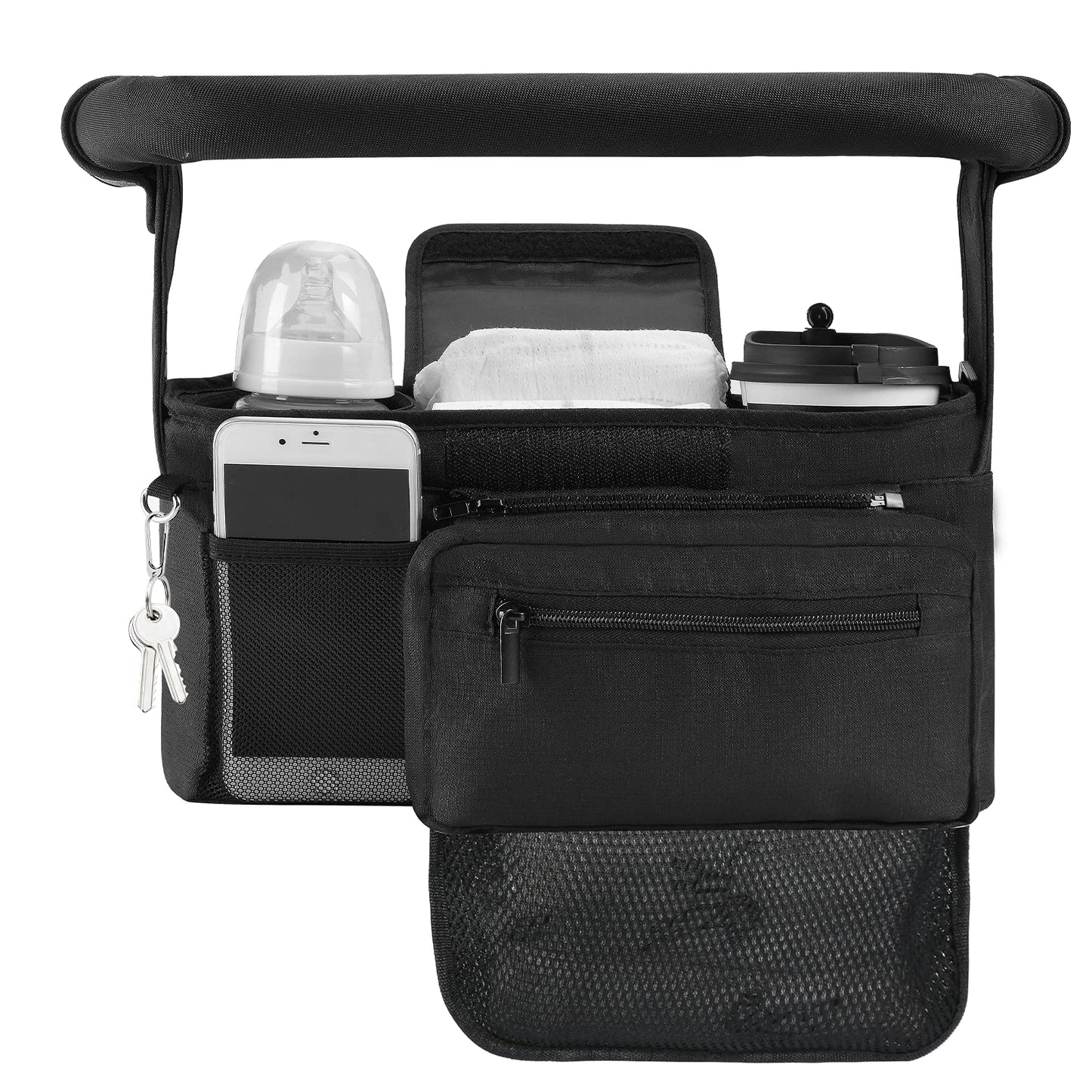 Momcozy Universal Stroller Organizer with Insulated Cup Holder Detachable Phone Bag & Shoulder Strap, Fits for Stroller like Uppababy, Baby Jogger, Britax, BOB, Umbrella and Pet Stroller