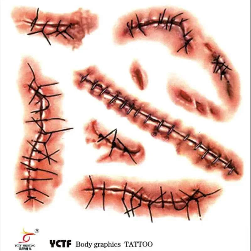 Halloween Zombie Scars Tattoos stickers With Fake Scab Blood Special Fx Costume Makeup Halloween Decoration