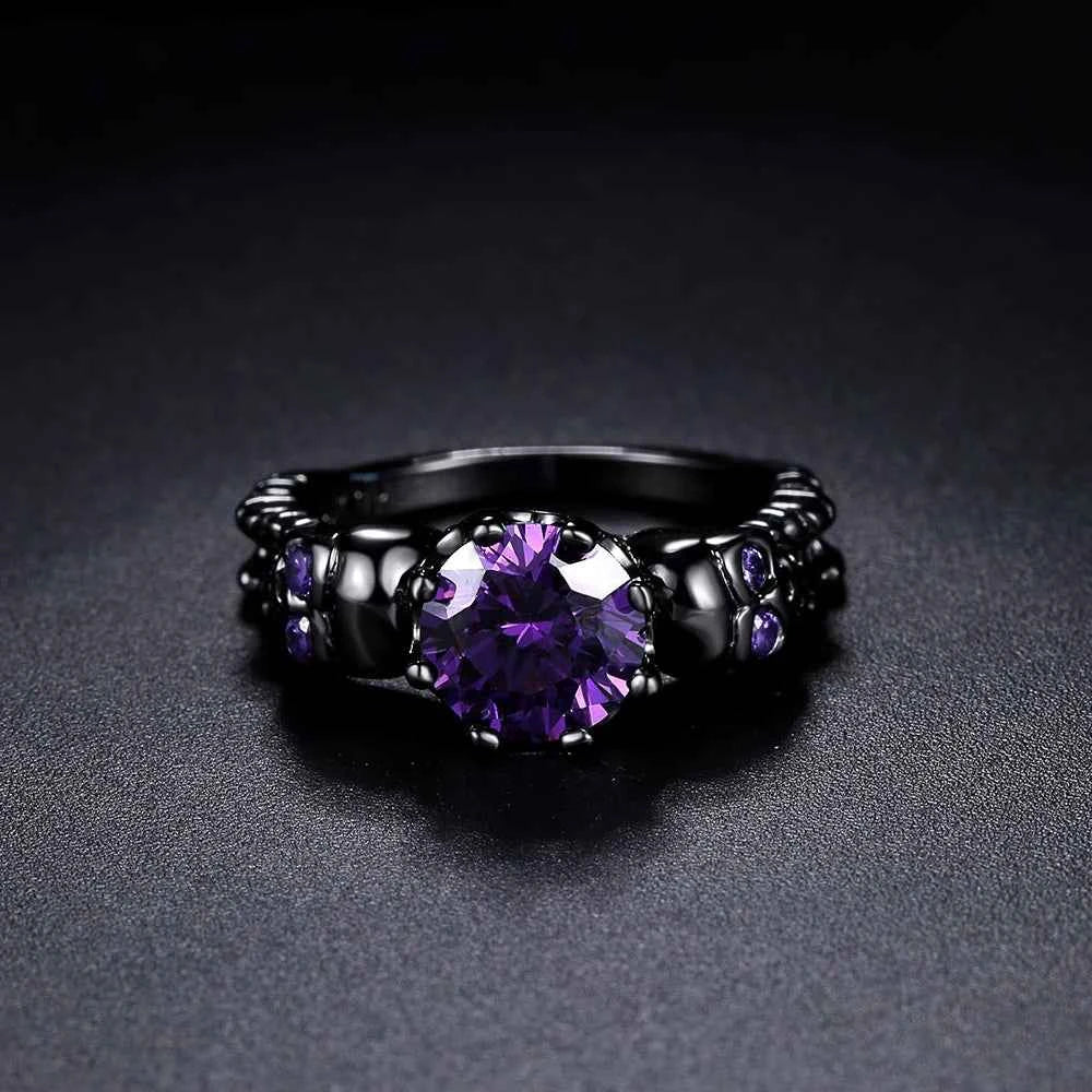 Retro Punk Skull Gothic Ring β Unisex Black & Gold Halloween Jewelry for Men & Women