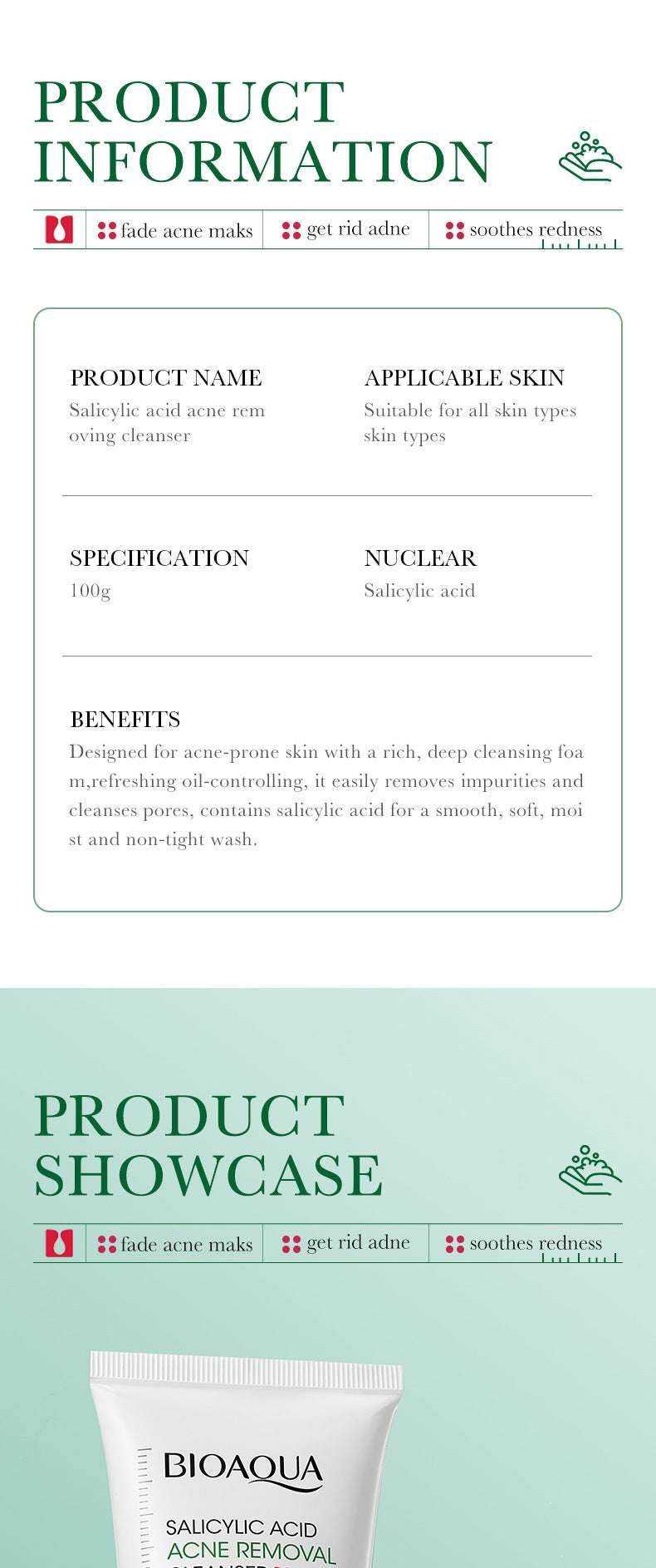 BIOAQUA Salicylic Acid Facial Cleanser Acne Treatment Moisturizing Oil Control skincare Face Wash Foam Face Cleanser Skin Care - BON's