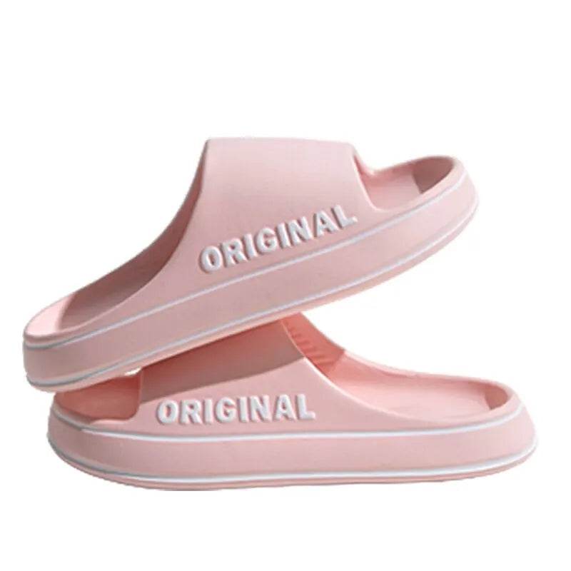 Feslishoet Women Letter Slippers Beach Slides Solid Color Mens Thick Sole Indoor Bathroom Anti Slip Shoes Summer Couple Sandals - BON's