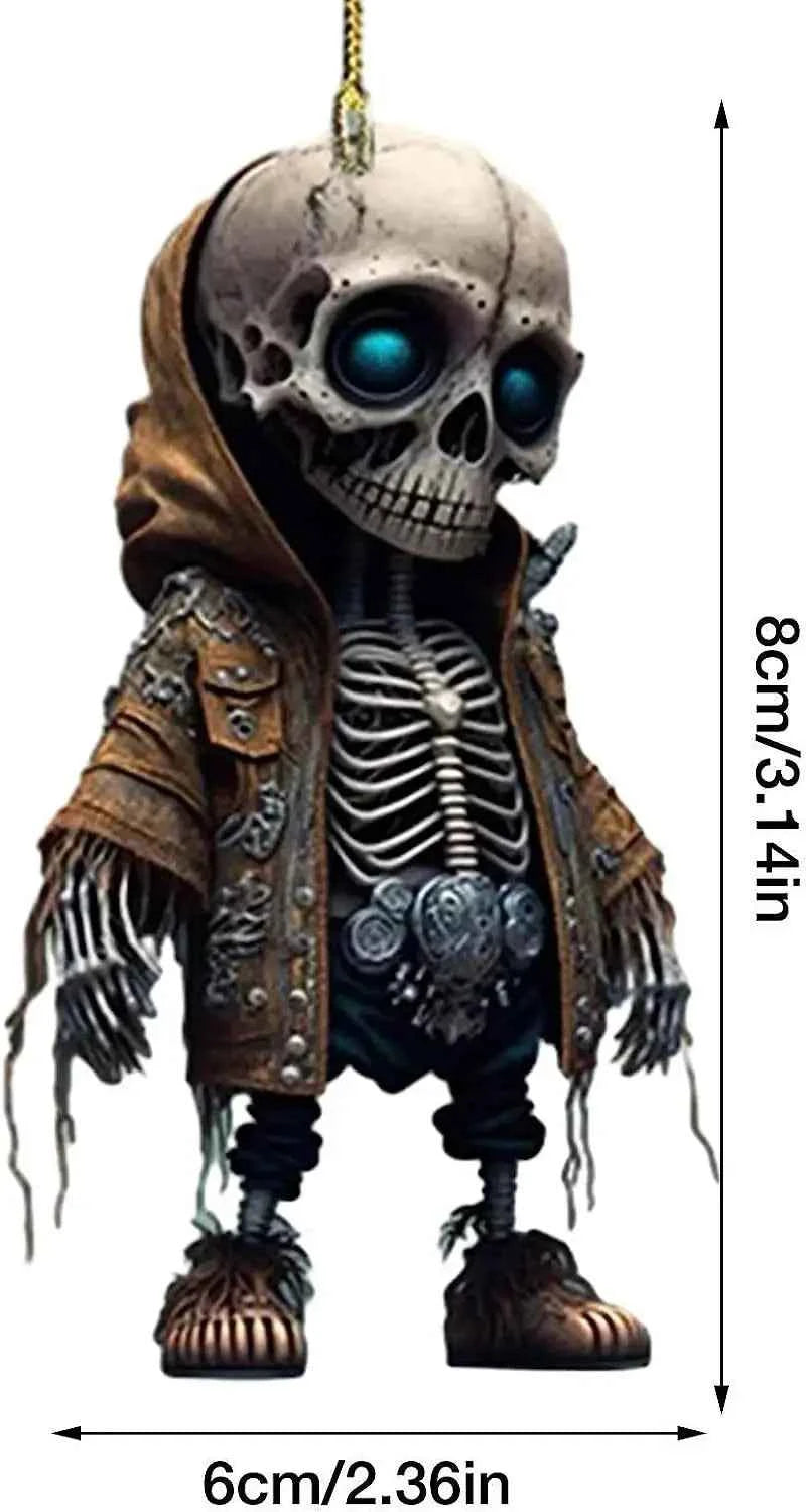 2024 2D New Cool Skeleton Figurines Halloween Black Skull Statue Doll Resin Decoration Car Pendant,Best Present for Friends