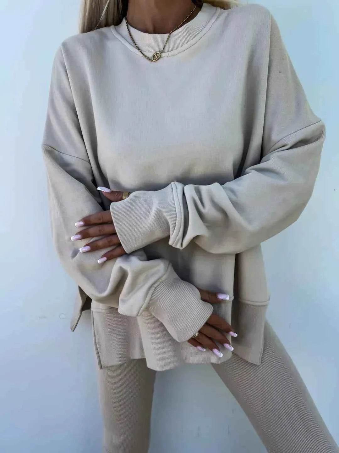 2025 Casual Tight Trousers Set with Loose Sweatshirt - European and American Style - BON's