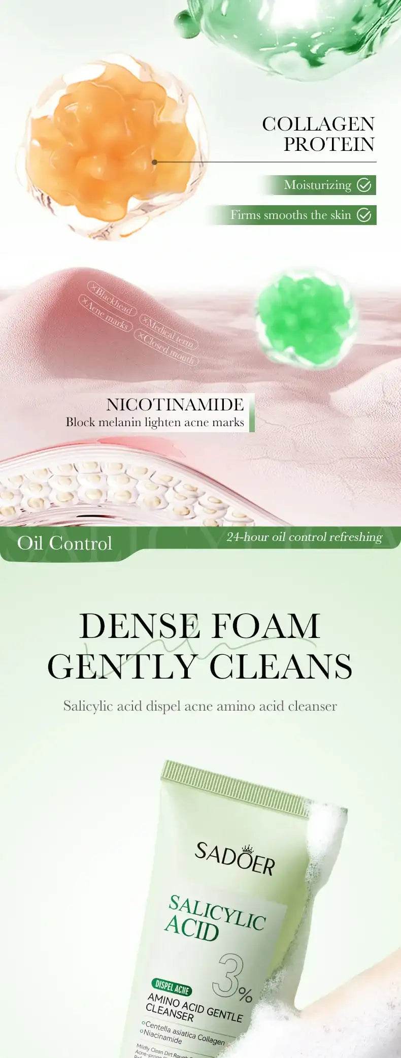 Deep Cleansing Salicylic Acid Face Wash with SPF 50+, Moisturizing Toner, and Whitening Formula - BON's