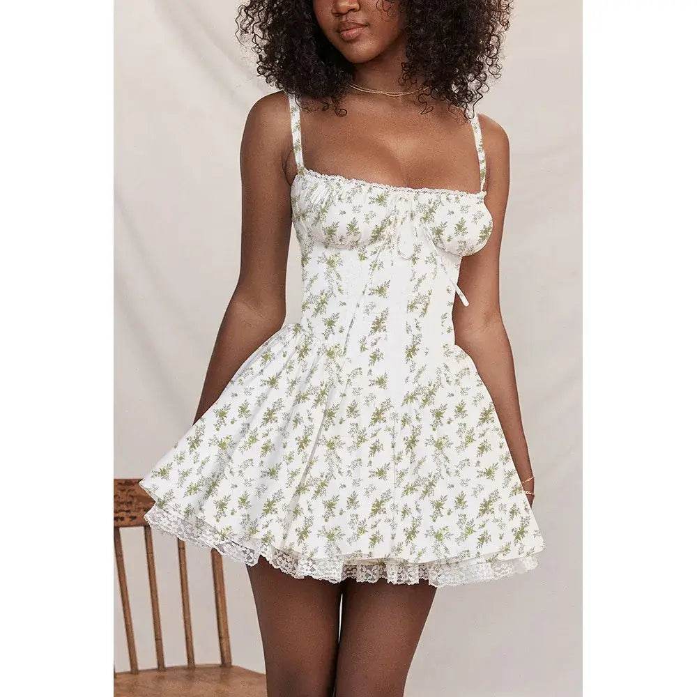 Sexy Lace Floral Corset Dress - Elegant Women's White Yellow Sundress, High Waist Mini Sun Dresses for Summer 2025 - BON's