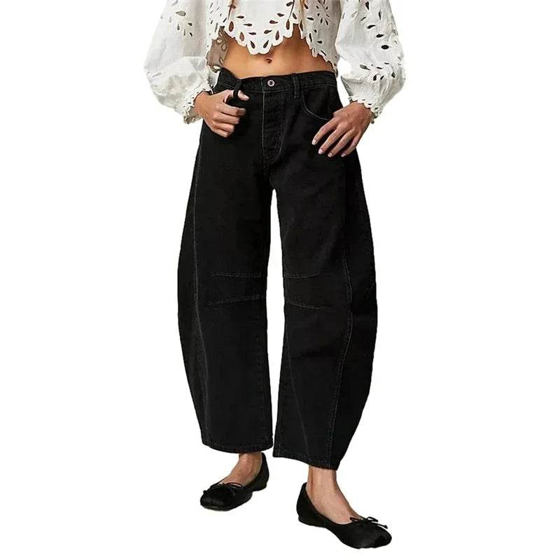 High Stretch Wide Leg Jeans for Women - Casual Mid-Rise Baggy Denim - BON's