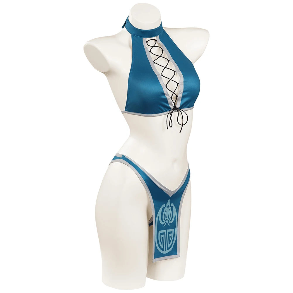 Fantasia Mortal Cosplay Kombat Kitana Mask Headband Costume Adult Women Bikini Swimsuit Outfits Halloween Carnival Party Suit