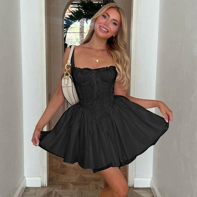 Sexy Lace Floral Corset Dress - Elegant Women's White Yellow Sundress, High Waist Mini Sun Dresses for Summer 2025 - BON's
