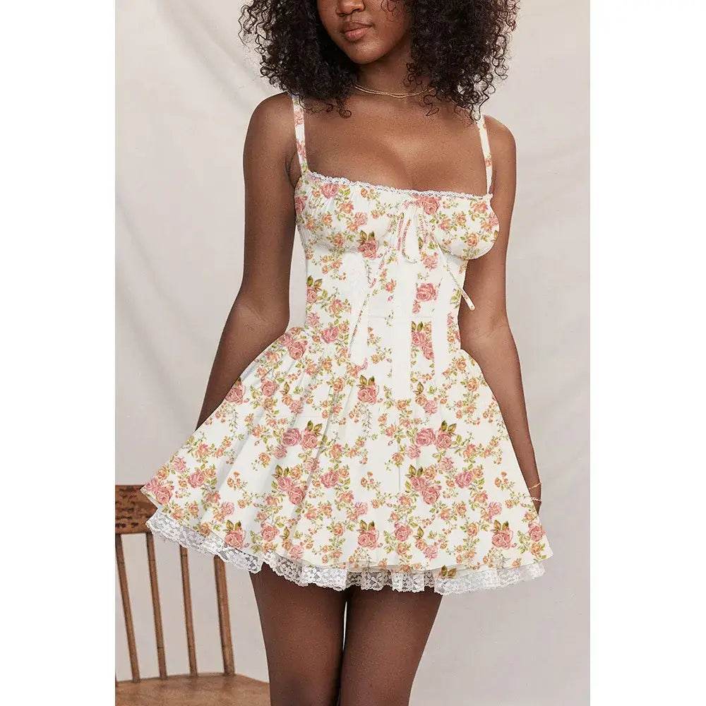 Sexy Lace Floral Corset Dress - Elegant Women's White Yellow Sundress, High Waist Mini Sun Dresses for Summer 2025 - BON's