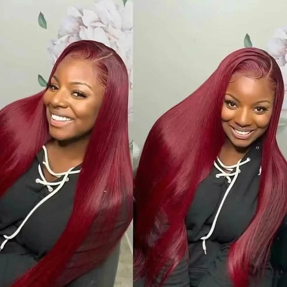 Burgundy HD Lace Frontal Wig 13x4 Straight 99J Colored Human Hair Wig 200% Density - BON's