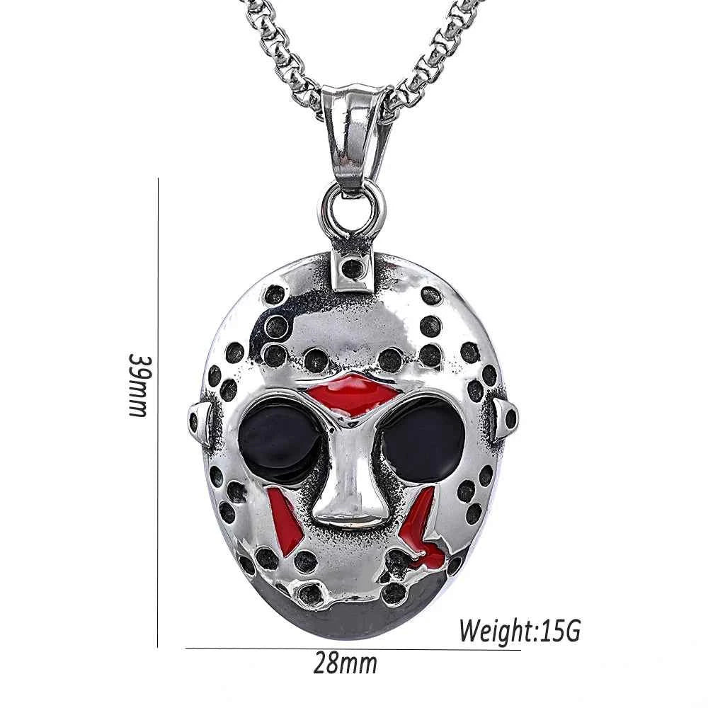 Stainless Steel Jason Mask Pendant Necklace – Horror-Inspired Biker Jewelry for Men, Halloween & Black Friday Gifts