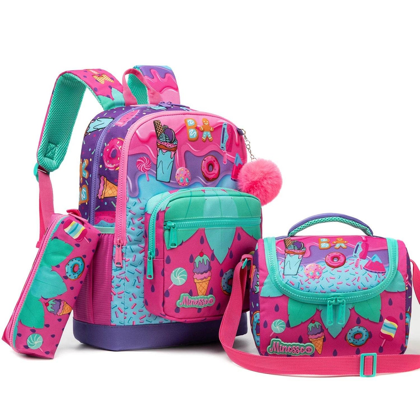 Backpack Sets for Girls and Boys - 3pcs School Bags with Lunch Bag and Pencil Case for Elementary Students and Teens - BON's