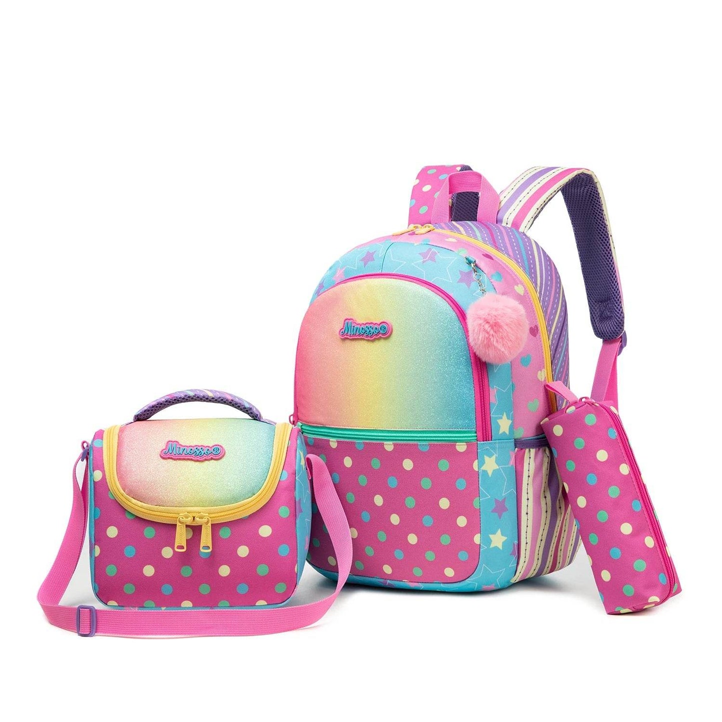 Backpack Sets for Girls and Boys - 3pcs School Bags with Lunch Bag and Pencil Case for Elementary Students and Teens - BON's