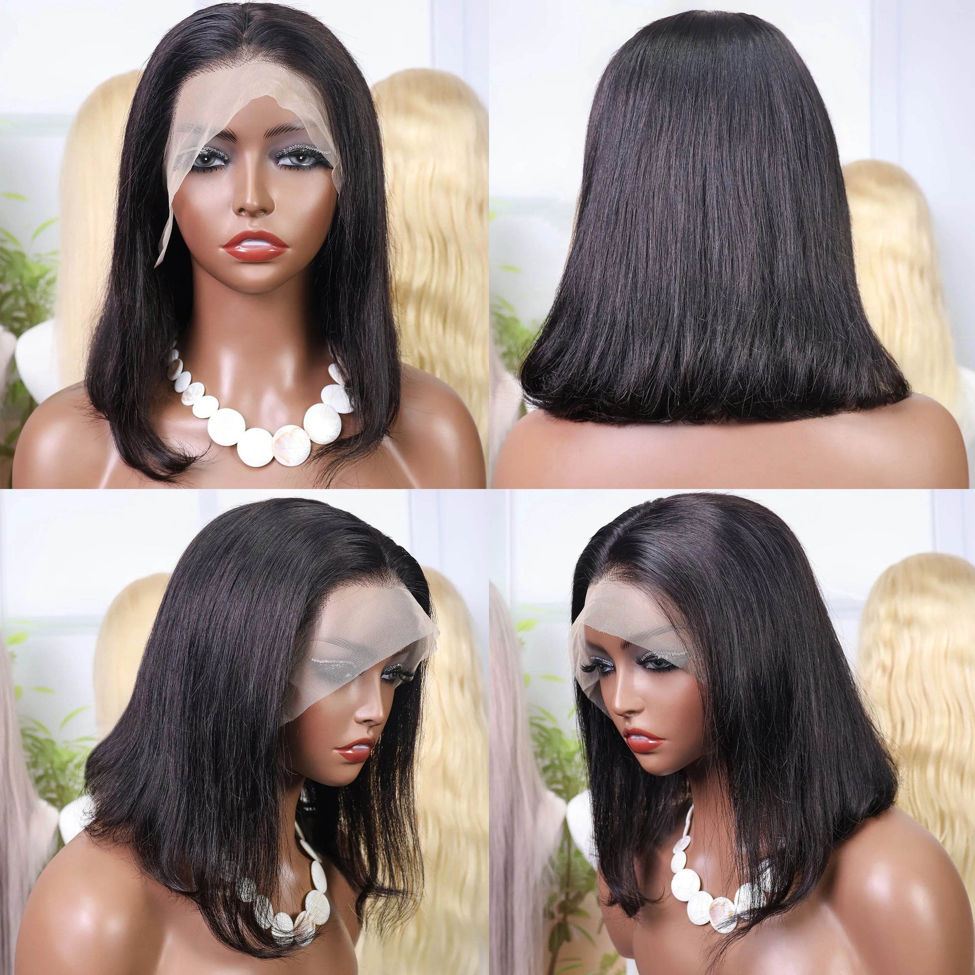16 Inch Short Straight Bob Wig Human 13x4 Lace Transparent 200% Frontal Hair Bob Wig PrePlucked Lace Front Human Hair Wigs - BON's