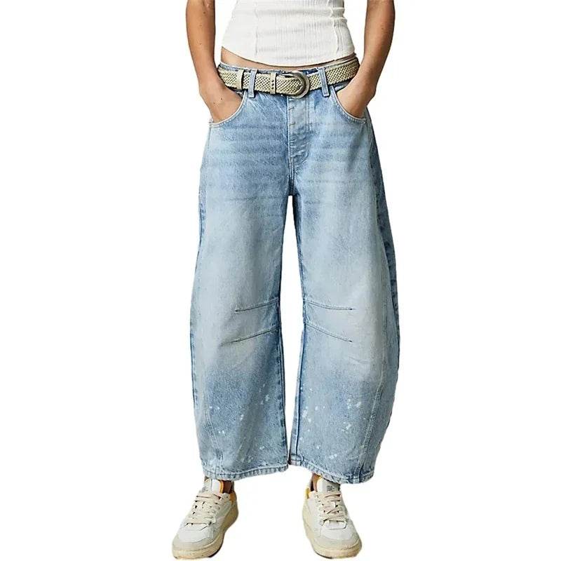 High Stretch Wide Leg Jeans for Women - Casual Mid-Rise Baggy Denim - BON's
