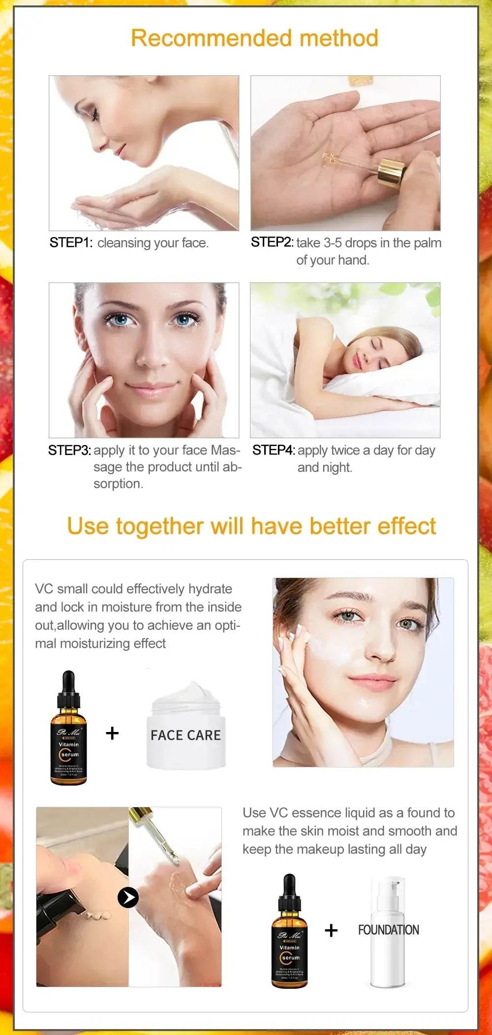 Skincare Products Vitamin C Facial Serum Brighten Skin Lighten Spots Hyaluronic Acid Face Essence Skin Care Products 30ml - BON's