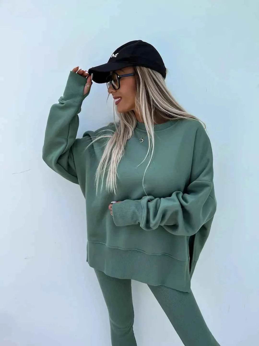 2025 Casual Tight Trousers Set with Loose Sweatshirt - European and American Style - BON's