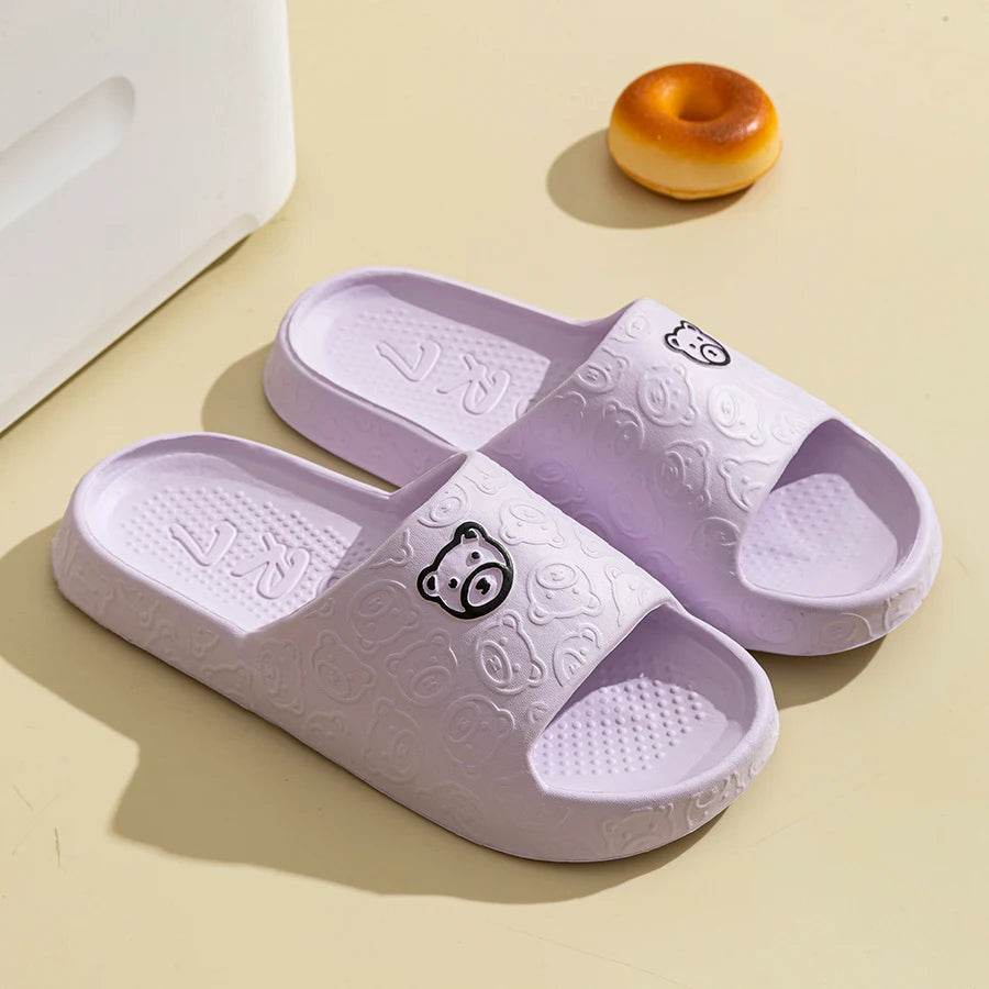 Women's Cute Bear Slippers - Summer Printing Anti-Slip Soft Sole Indoor Bathroom Shoes for Comfort and Leisure - BON's