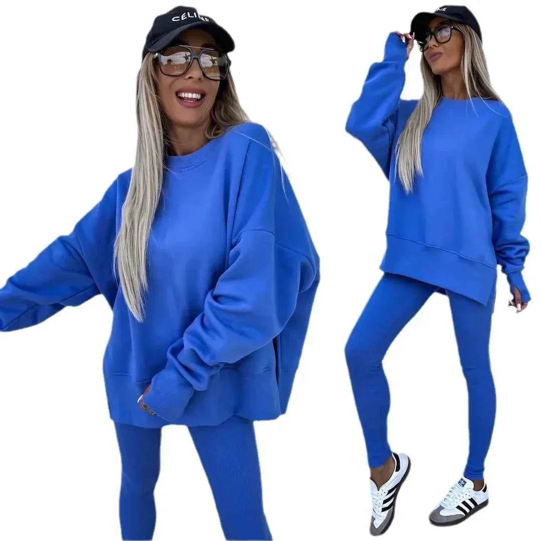 2025 Casual Tight Trousers Set with Loose Sweatshirt - European and American Style - BON's