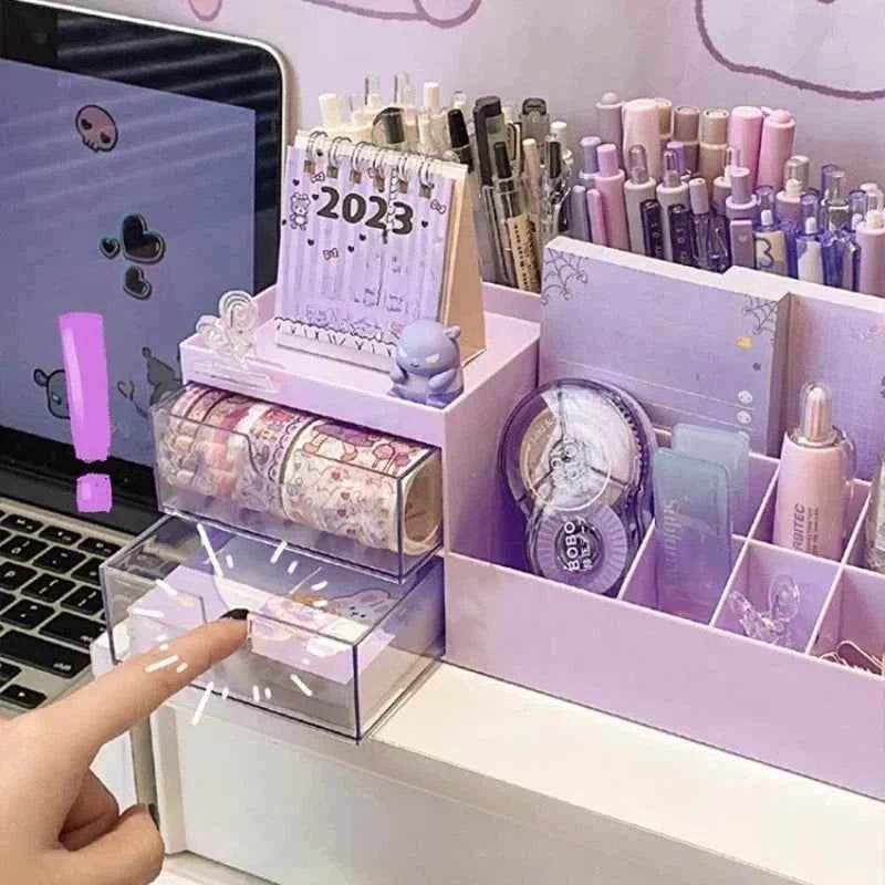 Cute Pen Holder Organizer for Desk - 9 Grid Drawer Stationery Storage for Girls - BON's