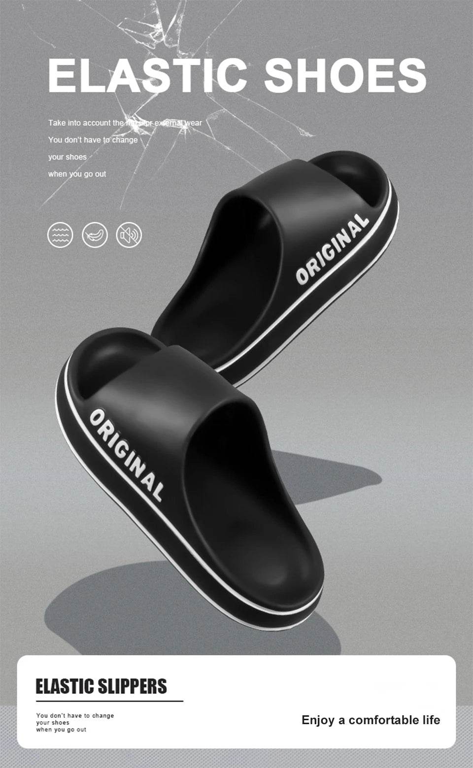 Feslishoet Women Letter Slippers Beach Slides Solid Color Mens Thick Sole Indoor Bathroom Anti Slip Shoes Summer Couple Sandals - BON's
