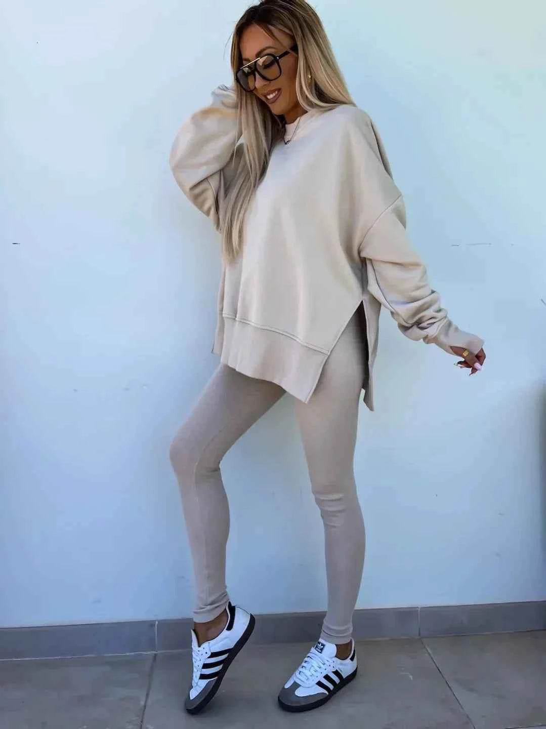 2025 Casual Tight Trousers Set with Loose Sweatshirt - European and American Style - BON's
