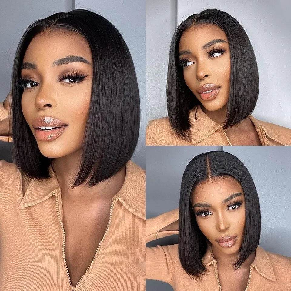 16 Inch Short Straight Bob Wig Human 13x4 Lace Transparent 200% Frontal Hair Bob Wig PrePlucked Lace Front Human Hair Wigs - BON's