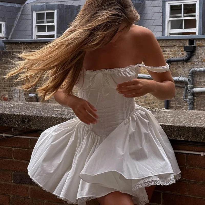Sexy Lace Floral Corset Dress - Elegant Women's White Yellow Sundress, High Waist Mini Sun Dresses for Summer 2025 - BON's
