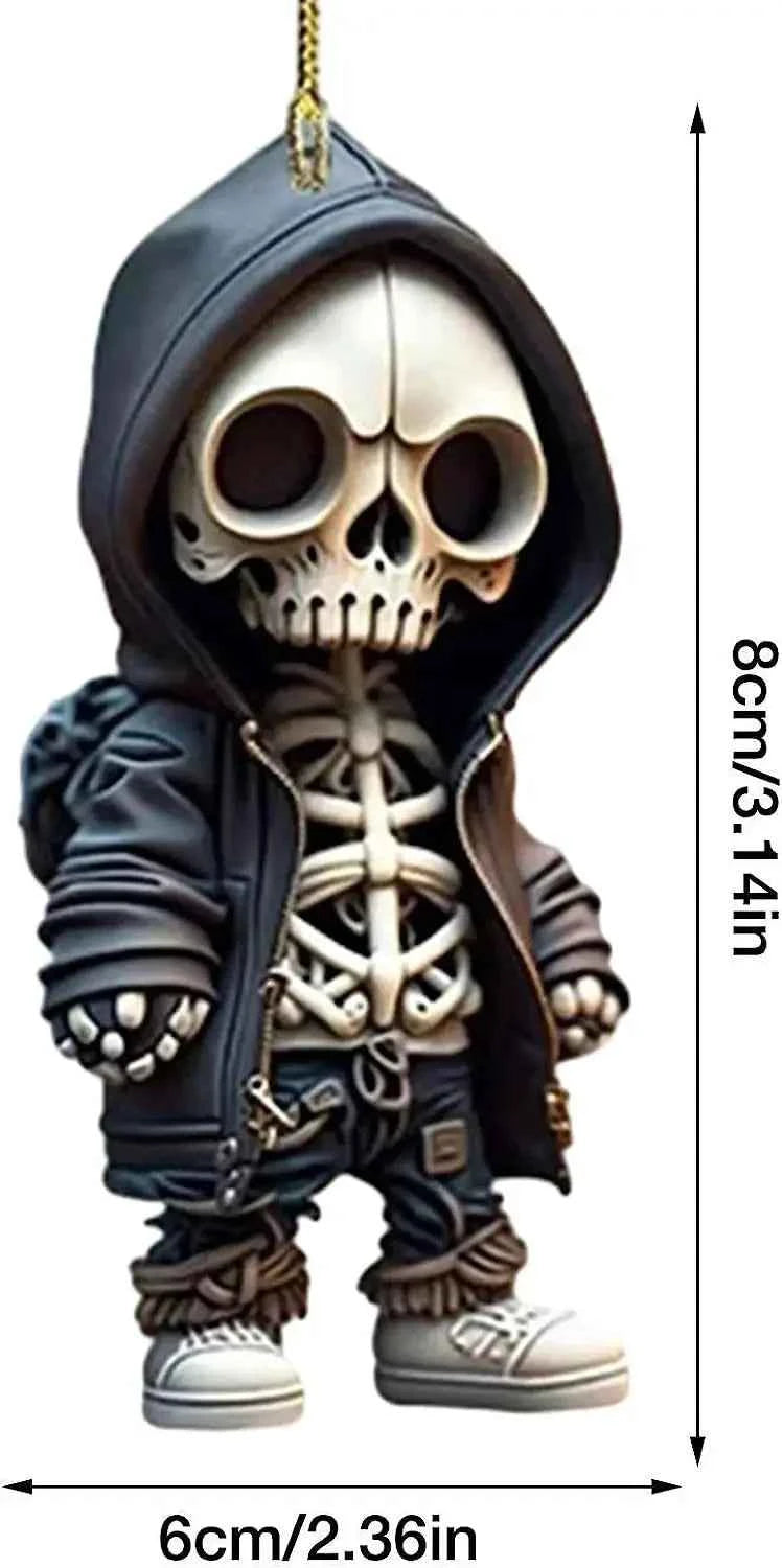 2024 2D New Cool Skeleton Figurines Halloween Black Skull Statue Doll Resin Decoration Car Pendant,Best Present for Friends