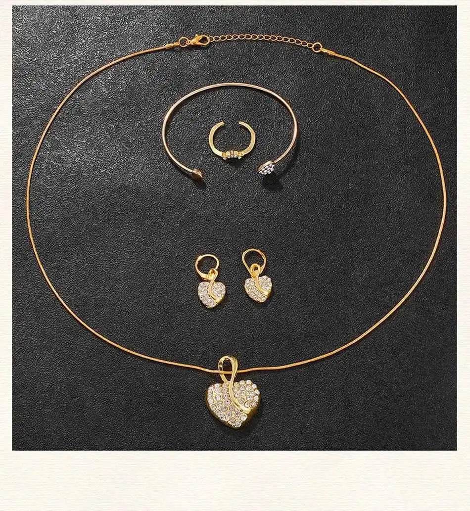 Women's Luxury Watches Set - Gold Quartz Watch, Ring, Necklace, and Earring Jewelry Set - BON's