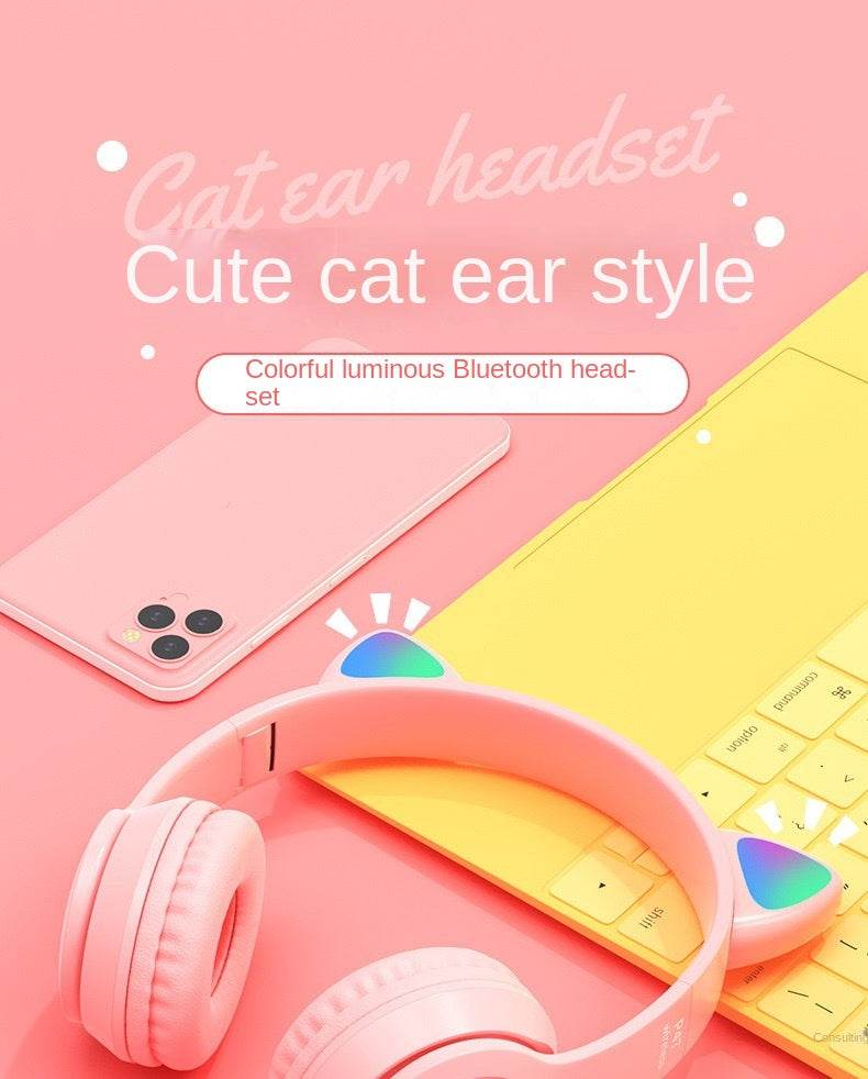 P47M Wireless Cat Ear Headphones with Mic and LED Light - Cute Stereo Bluetooth Headset Gift - BON's