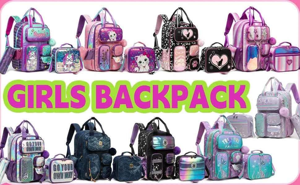 Girls' Backpack Set with Lunch Bag for School - BON's