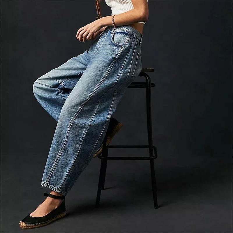 High Stretch Wide Leg Jeans for Women - Casual Mid-Rise Baggy Denim - BON's