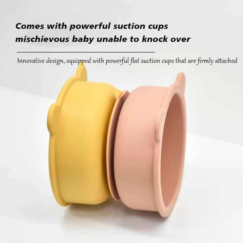 BPA Free Baby Silicone Feeding Bowl Cartoon Dishes For Kids Suction cup Anti-Drop Non-Slip Dinnerware Autonomous eating training