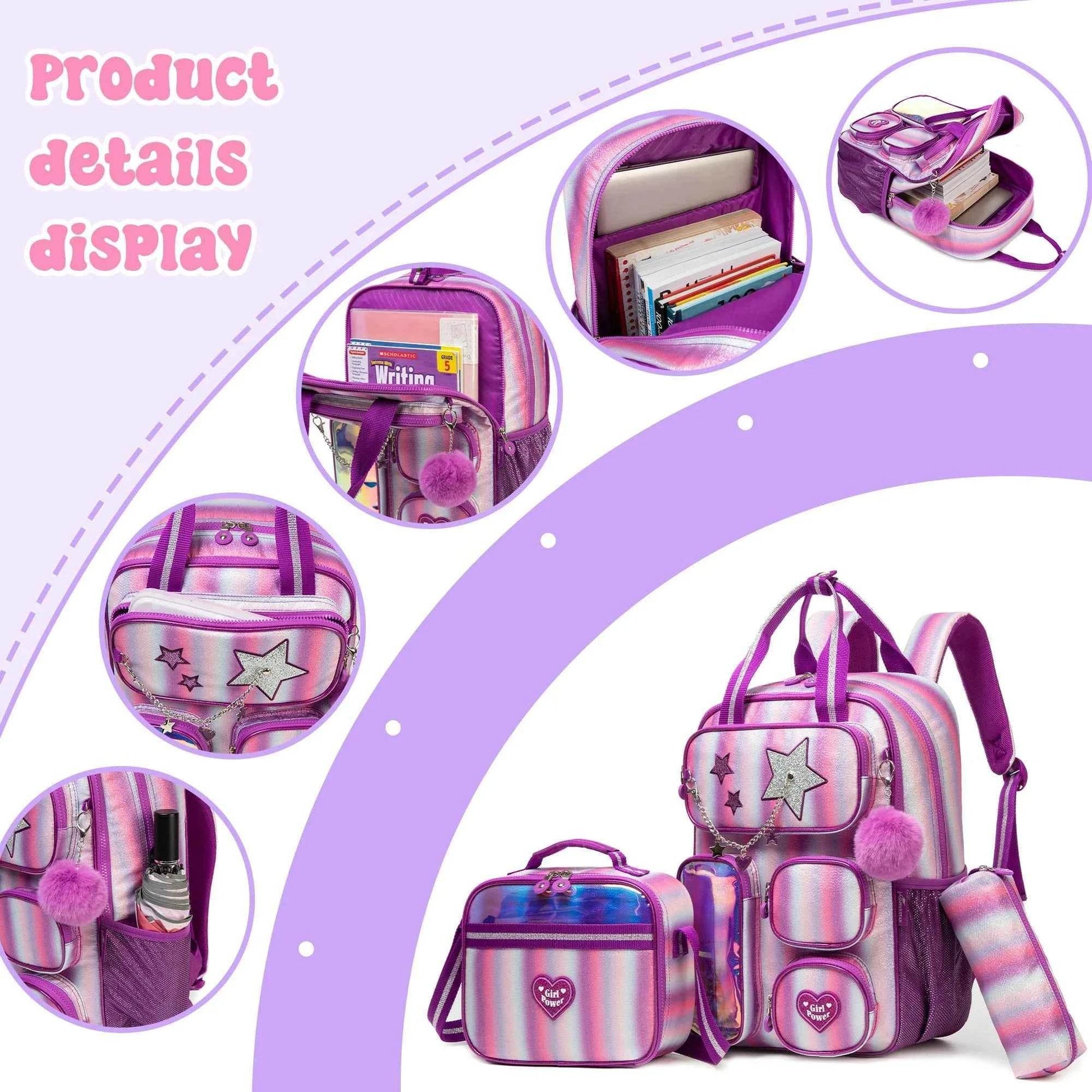 Girls' Backpack Set with Lunch Bag for School - BON's