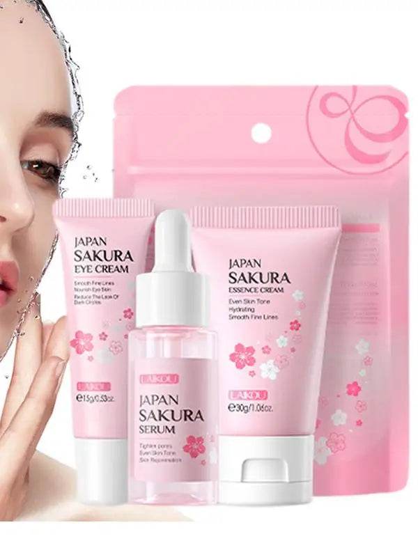 Face Skin Care Set Cleanser Sakura Essence Cream Moisturizing Whitening & Anti-Aging Toner Eye Cream Face Serum Eye Skin Care - BON's