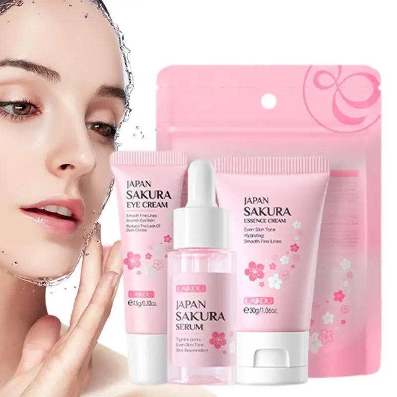 Face Skin Care Set Cleanser Sakura Essence Cream Moisturizing Whitening & Anti-Aging Toner Eye Cream Face Serum Eye Skin Care - BON's