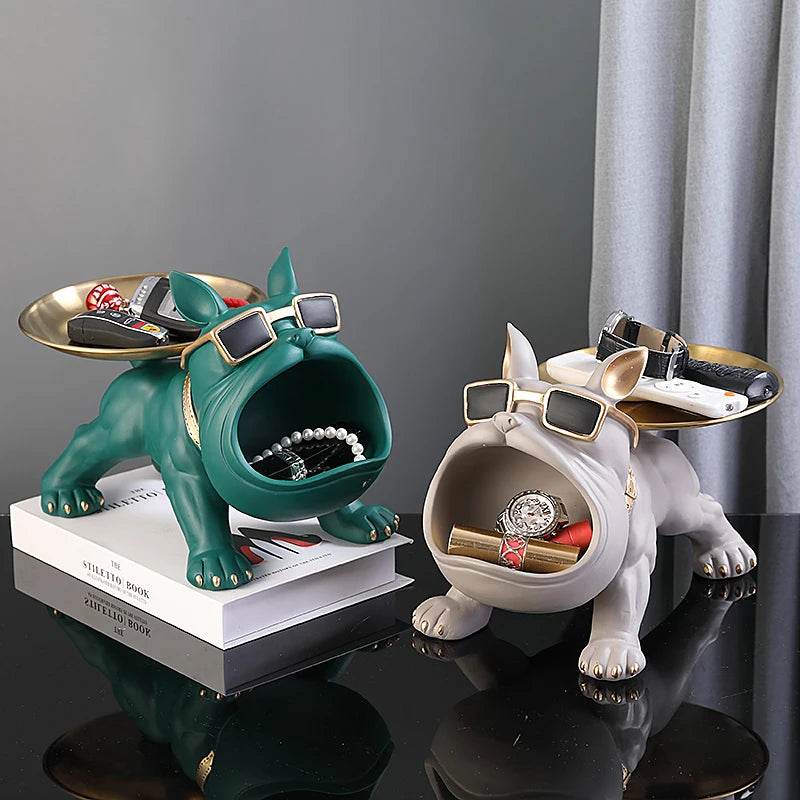 30cm Bulldog Figurine Storage Box - Resin Art Sculpture and Decorative Storage Solution - BON's