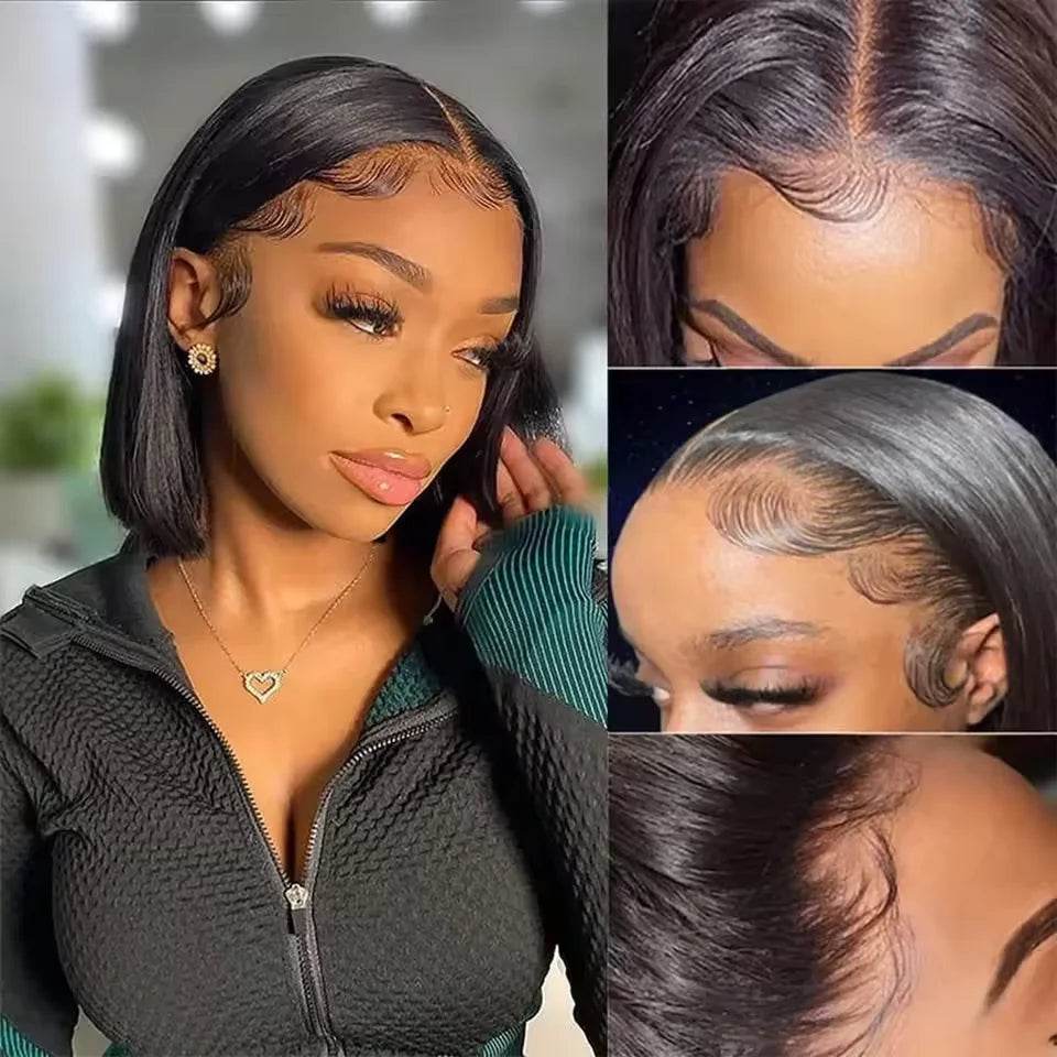 16 Inch Short Straight Bob Wig Human 13x4 Lace Transparent 200% Frontal Hair Bob Wig PrePlucked Lace Front Human Hair Wigs - BON's