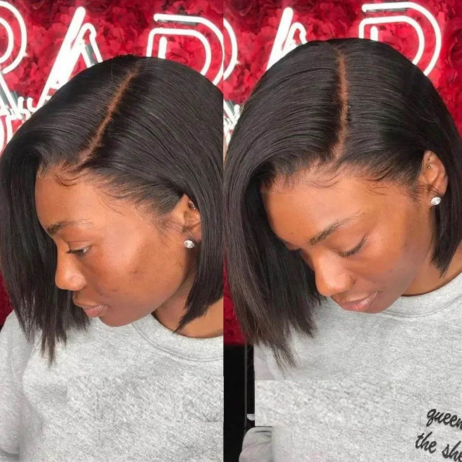 16 Inch Short Straight Bob Wig Human 13x4 Lace Transparent 200% Frontal Hair Bob Wig PrePlucked Lace Front Human Hair Wigs - BON's