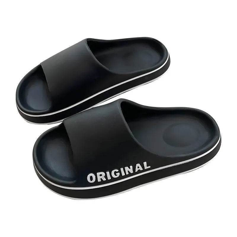 Feslishoet Women Letter Slippers Beach Slides Solid Color Mens Thick Sole Indoor Bathroom Anti Slip Shoes Summer Couple Sandals - BON's