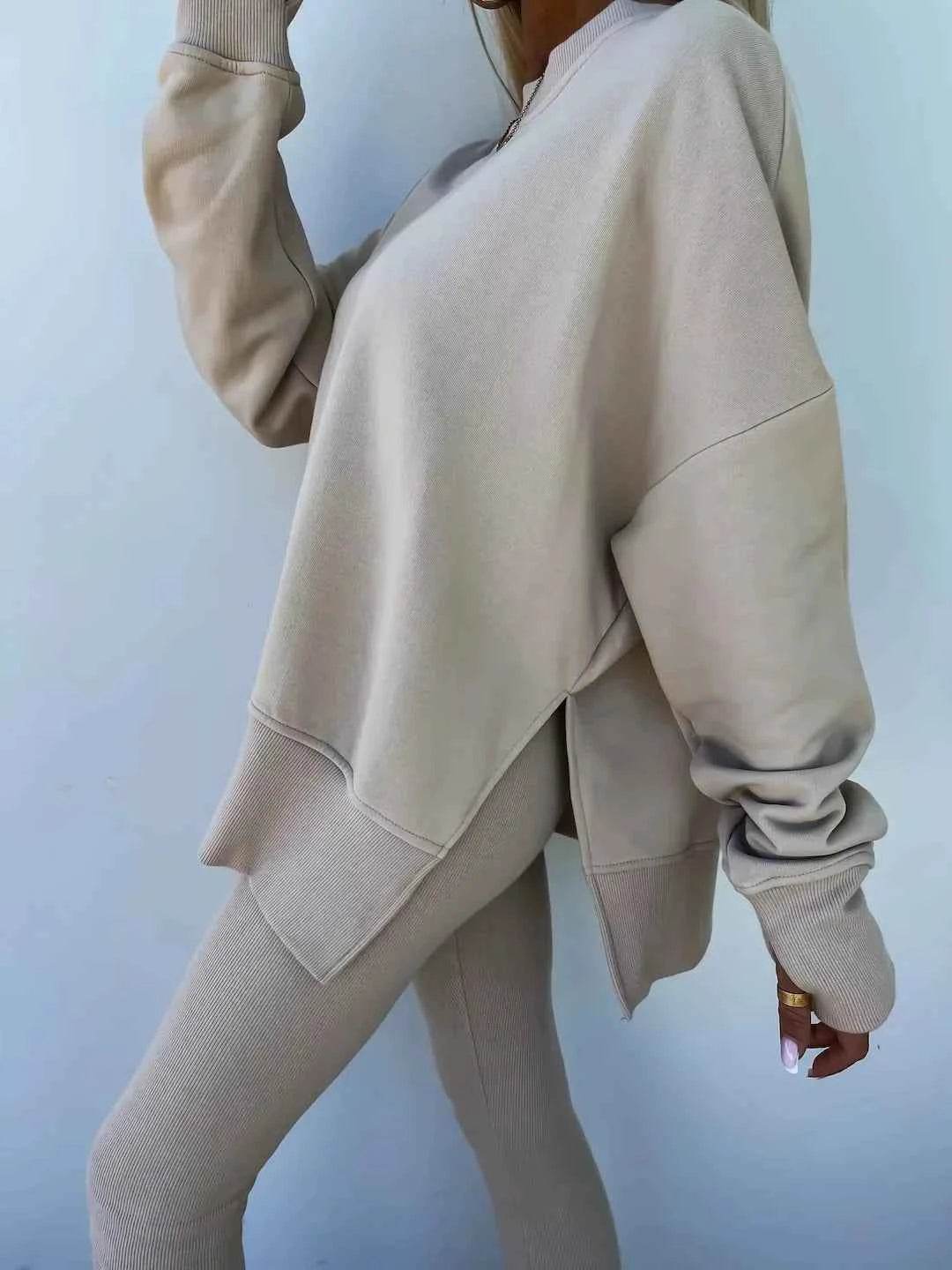2025 Casual Tight Trousers Set with Loose Sweatshirt - European and American Style - BON's