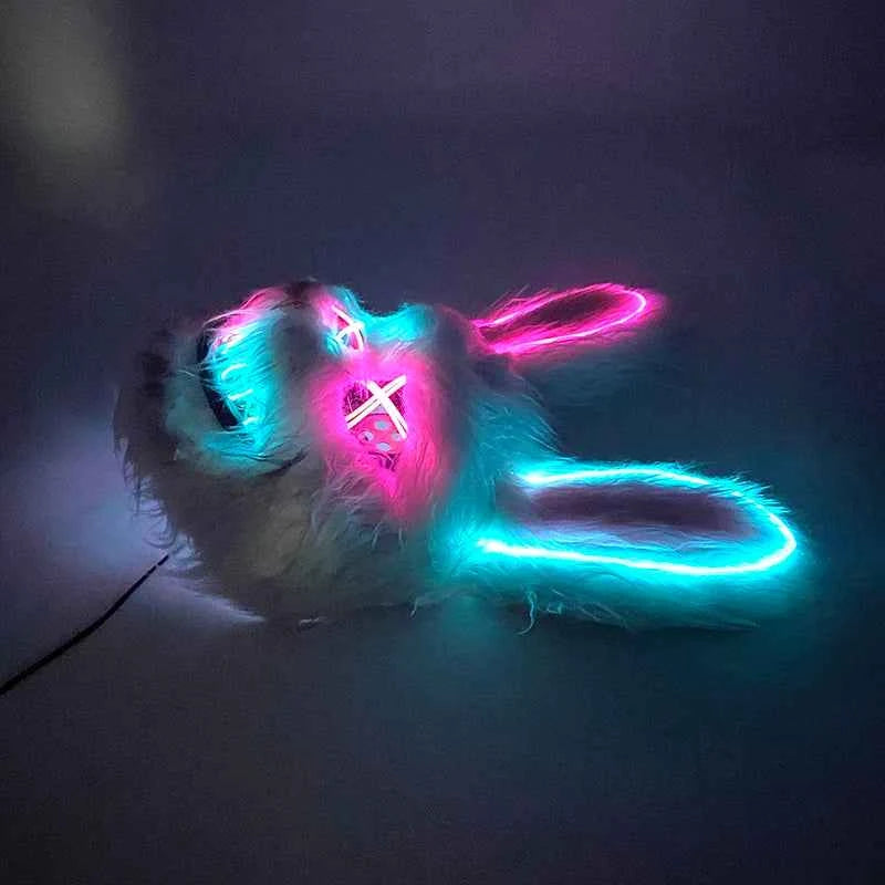 LED Glowing Bloody Rabbit Mask β Neon Horror Cosplay for Halloween, Carnival & Masquerade