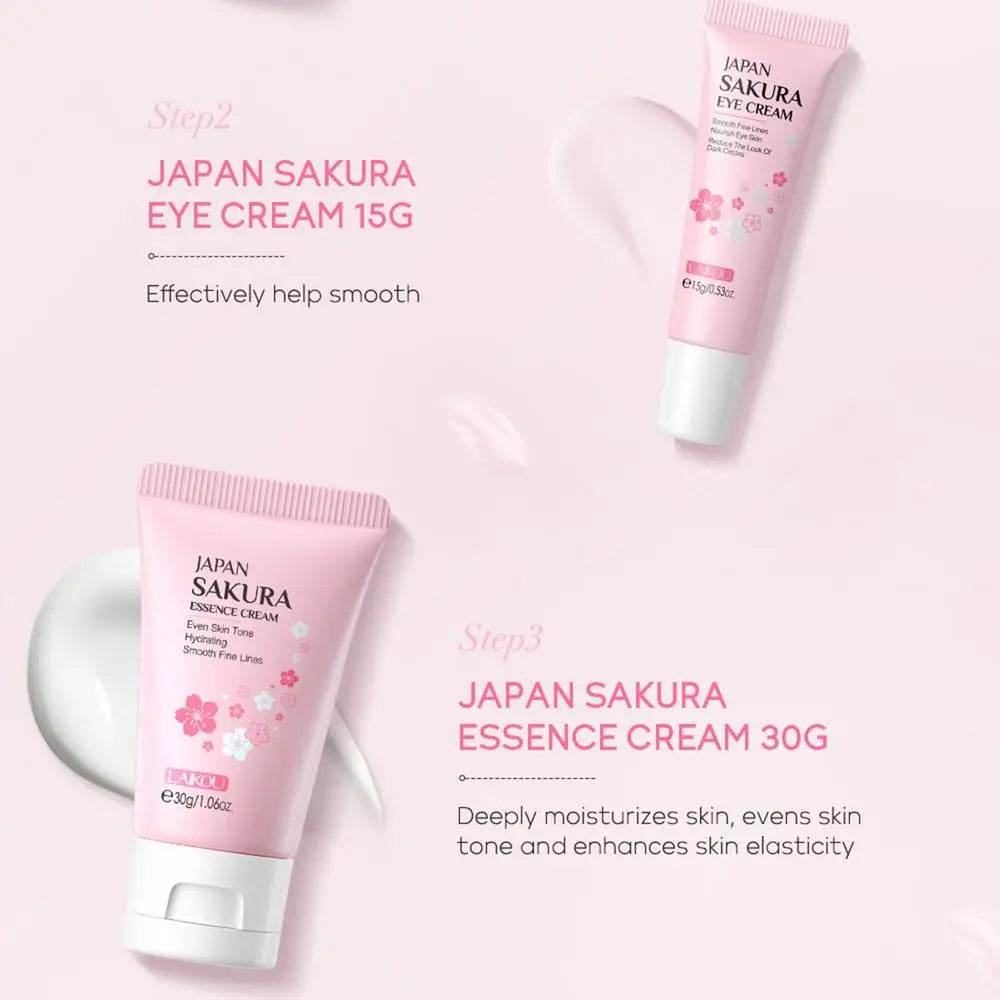 Face Skin Care Set Cleanser Sakura Essence Cream Moisturizing Whitening & Anti-Aging Toner Eye Cream Face Serum Eye Skin Care - BON's