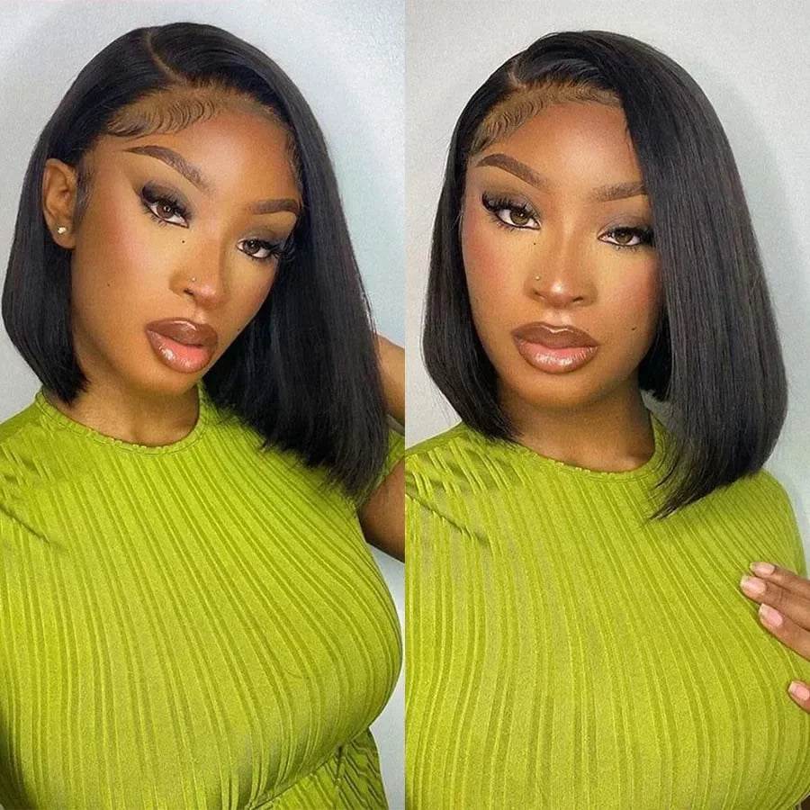 16 Inch Short Straight Bob Wig Human 13x4 Lace Transparent 200% Frontal Hair Bob Wig PrePlucked Lace Front Human Hair Wigs - BON's