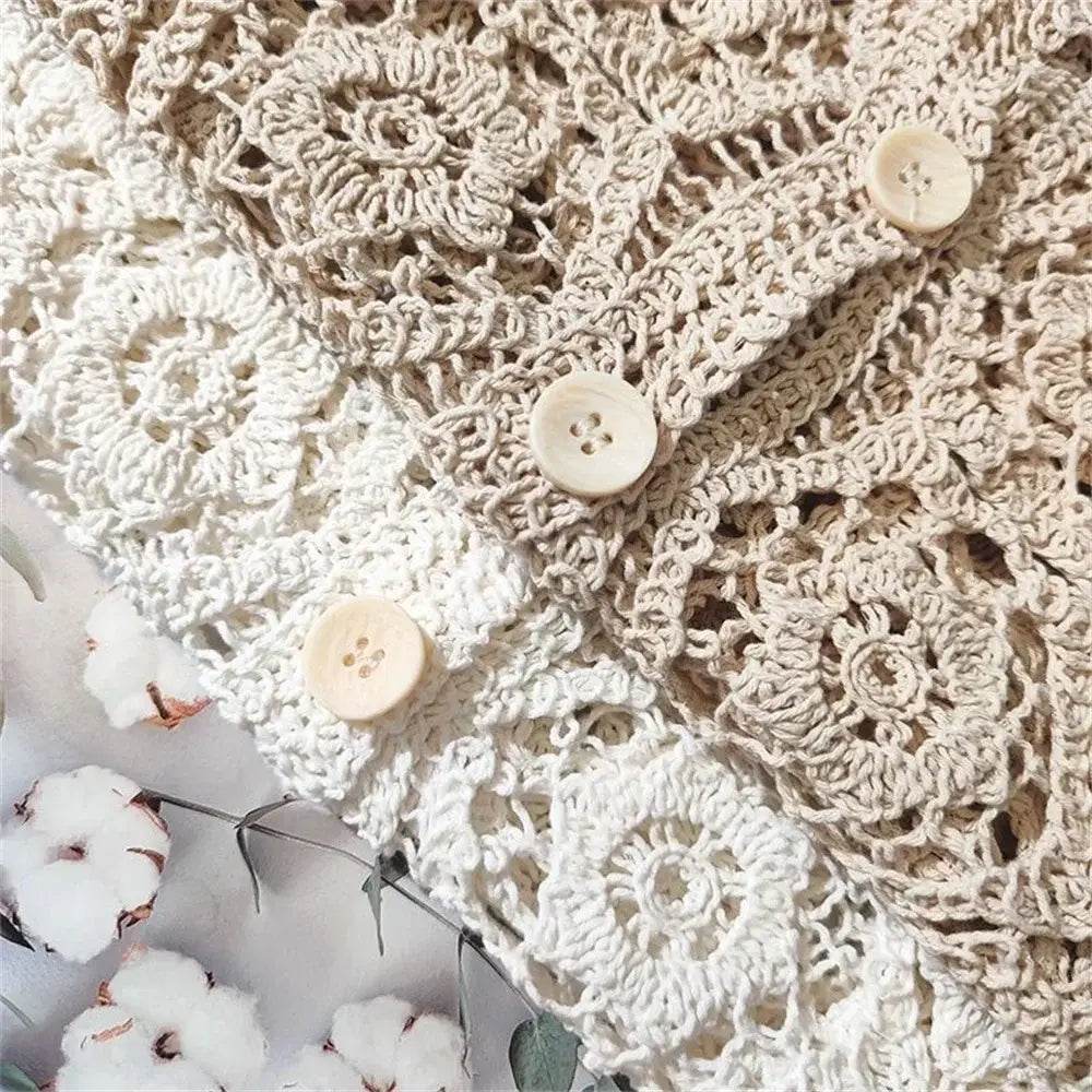 Korean Lace Cardigan for Women - 2024 Spring and Summer O Neck Long Sleeve Casual Hollow Shawl Cotton Top - BON's