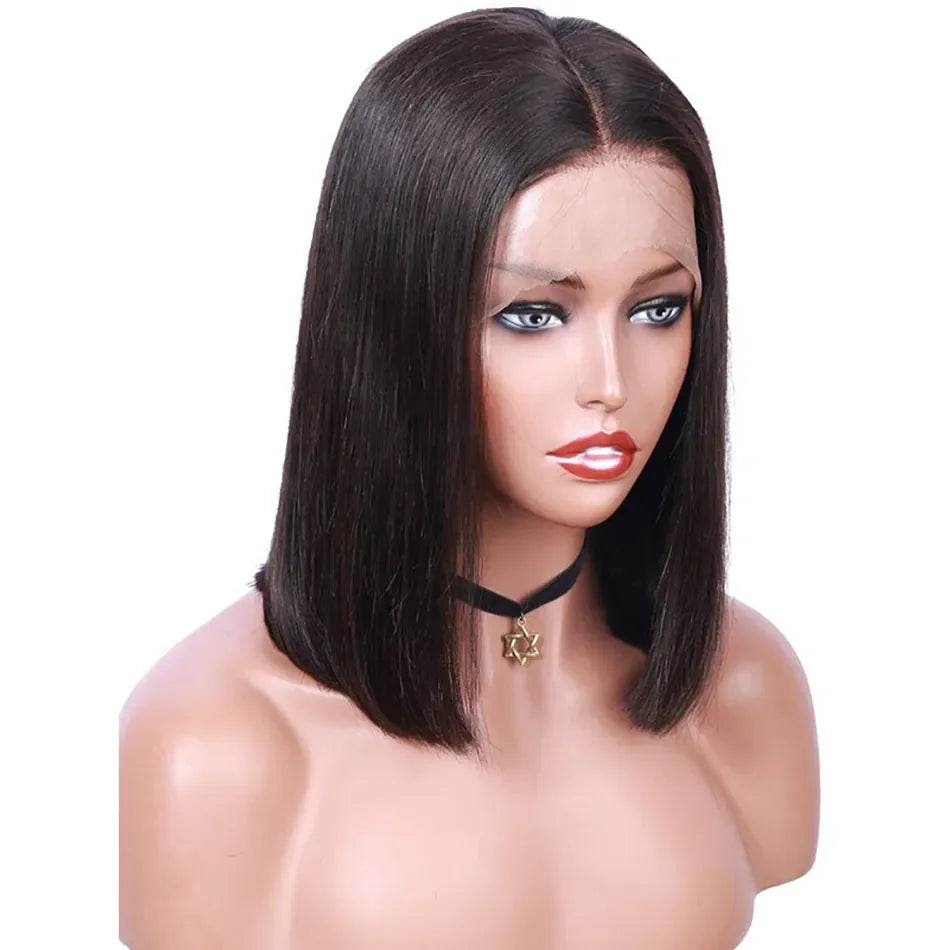 16 Inch Short Straight Bob Wig Human 13x4 Lace Transparent 200% Frontal Hair Bob Wig PrePlucked Lace Front Human Hair Wigs - BON's
