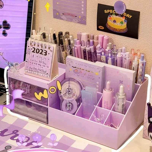 Cute Pen Holder Organizer for Desk - 9 Grid Drawer Stationery Storage for Girls - BON's