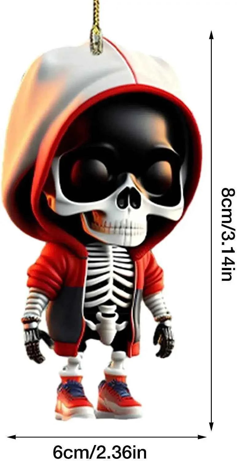 2024 2D New Cool Skeleton Figurines Halloween Black Skull Statue Doll Resin Decoration Car Pendant,Best Present for Friends